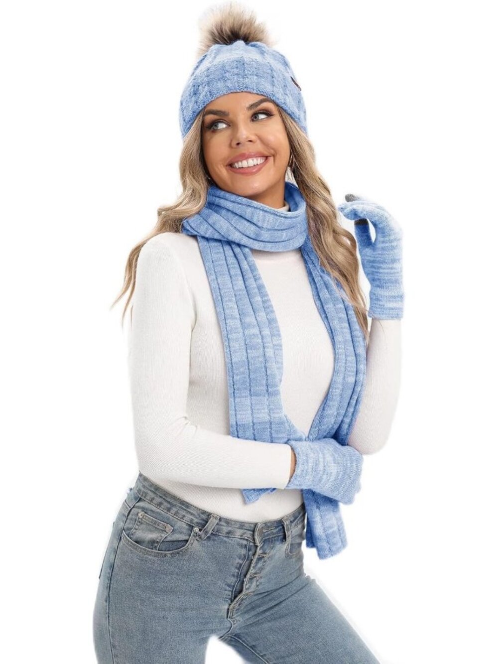 Cozy 3-Piece Winter Knit Beanie, Scarf & Fleece-Lined Touchscreen Gloves Set